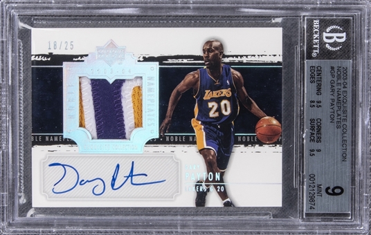 2003-04 UD "Exquisite Collection" Noble Nameplates #GP Gary Payton Signed Game Used Patch Card (#18/25) – BGS MINT 9/BGS 10